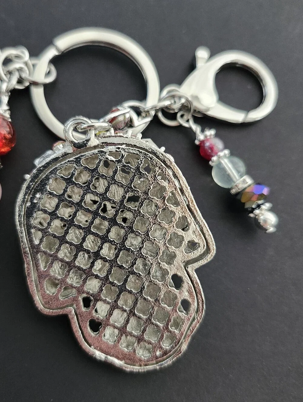 Skull Rhinestone Purse Charm or Keychain  Quartz Jasper Carnelian Handcrafted